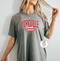 Yorkville Foxes Arched with Script - Red/White