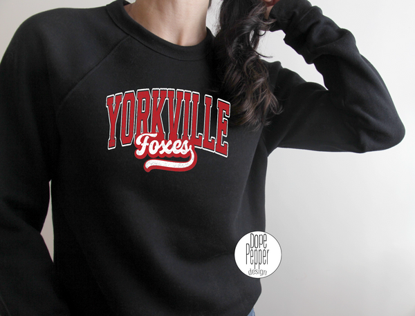 Yorkville Foxes Arched with Script - Red/White