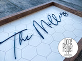 Farmhouse Family Name Sign with Pattern Background (Herringbone, Subway Tile, Honeycomb)