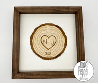 Wood Slice with Heart & Initials