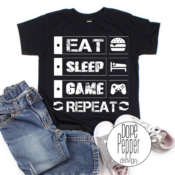 Eat Sleep Game Repeat, Adult & Youth sizing!