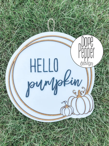 Hello Pumpkin Wooden Round - WHITE