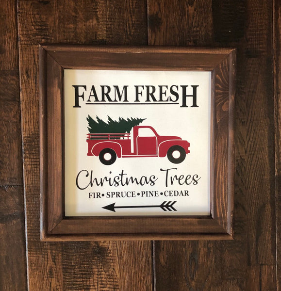 Farm Fresh Christmas Trees with Red Truck - Reverse Canvas, christmas signs, Christmas sign, Gallery Wall, Farmhouse Style Signs, Red Truck