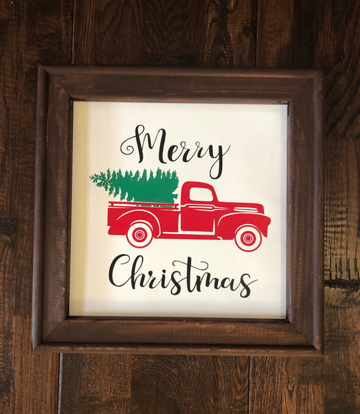 Merry Christmas Christmas with Red Truck - Reverse Canvas, Christmas sign, Gallery Wall, Christmas Decor