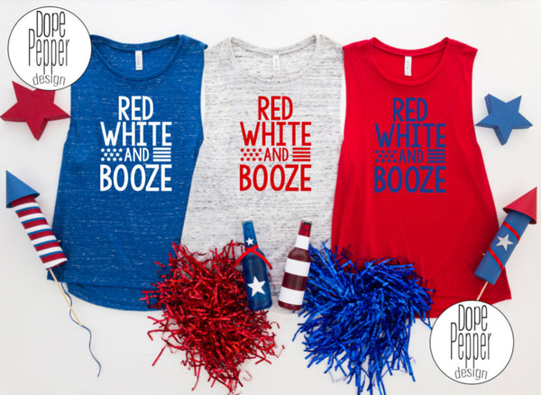 MATCHING Red White and Booze 4th of July Drinking Ladies Muscle Tank Tops, Patriotic Drinking Shirt, Memorial Day Shirts
